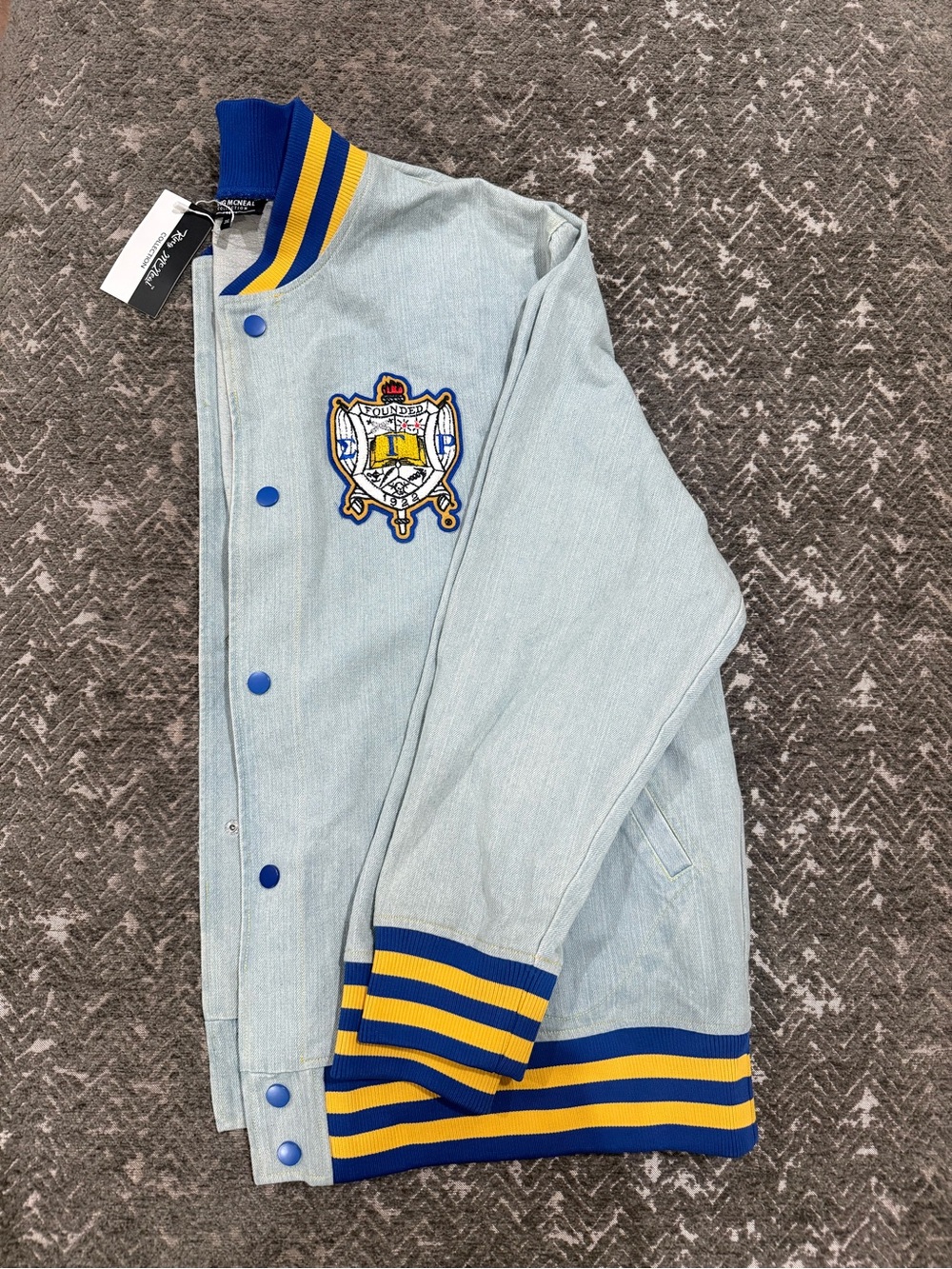 NWT King McNeal Collection Phi Beta Sigma denim varsity/bomber jacket